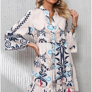 Bohemian Floral Print dress tribal flowy beach mini XL